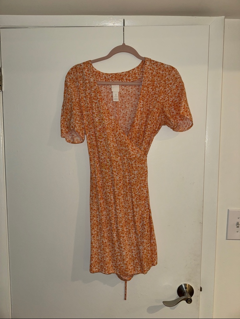 H&M Orange Floral Wrap-Style Mini Dress